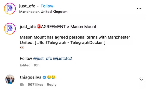Thiago Silva reacts to Mason Mount 'agreeing terms' with Manchester United - Bóng Đá