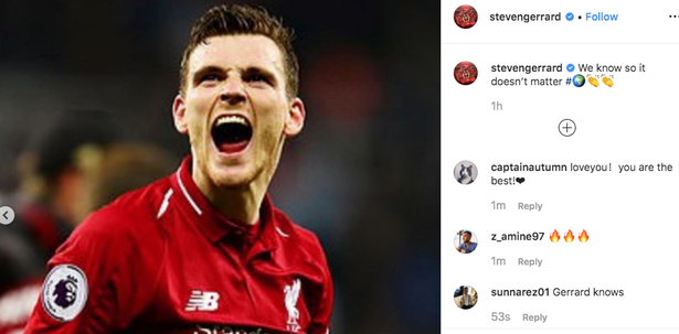 Steven Gerrard sends Andy Robertson defiant Liverpool message after star suffers FIFA World XI snub - Bóng Đá