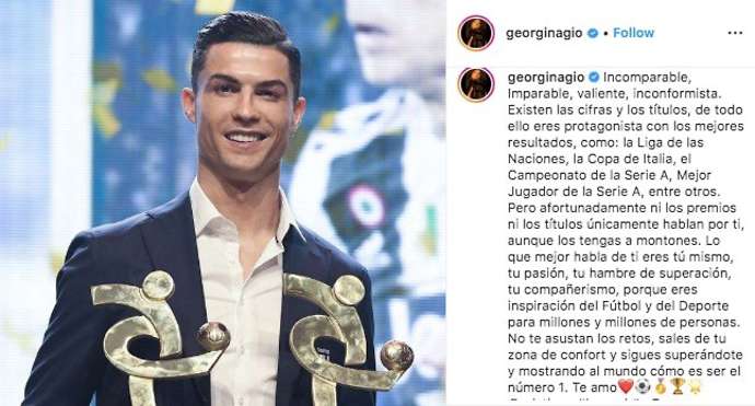 Cristiano Ronaldo's girlfriend, Georgina Rodriguez, posts message of support on Instagram - Bóng Đá