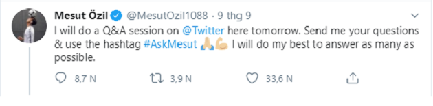 Mesut Ozil sends Arsenal fans into meltdown with savage tweet about why he would never join Tottenham - Bóng Đá