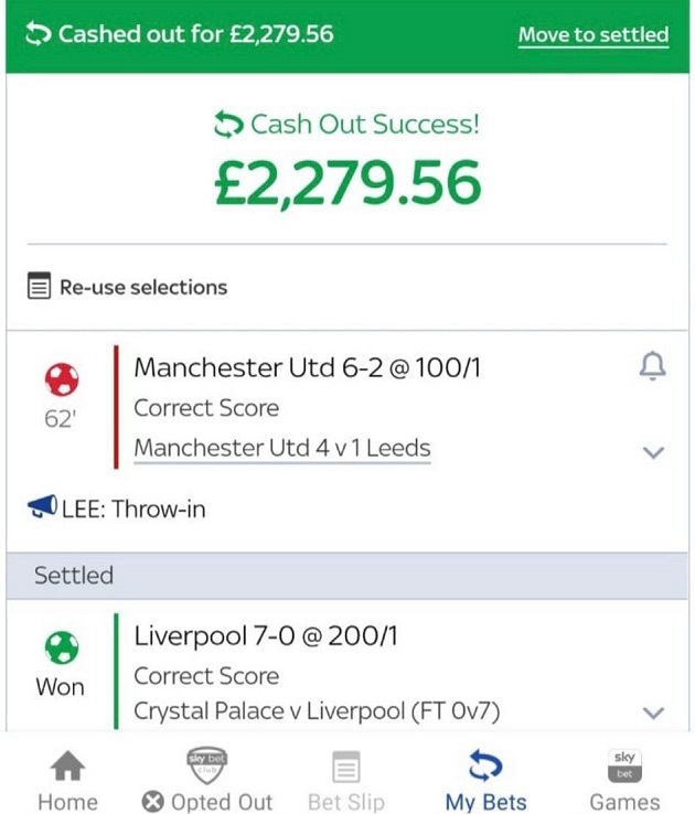 Fan places £2 bet on Liverpool to beat Crystal Palace 7-0 and Man Utd to beat Leeds 6-2 - Bóng Đá