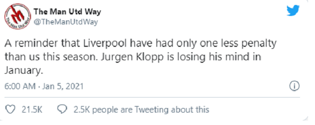 Manchester United fans ridicule Jurgen Klopp over Liverpool penalty gripe - Bóng Đá