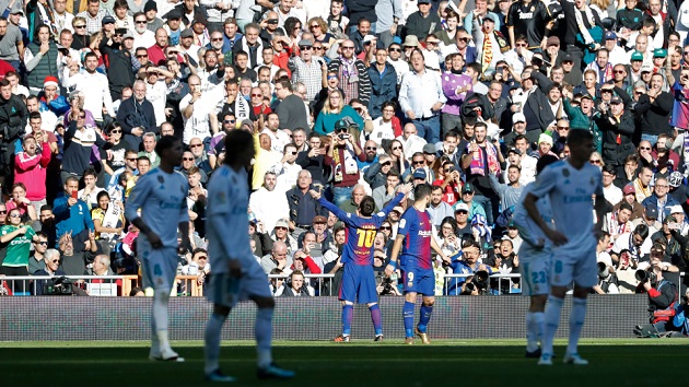 ICONIC Lionel Messi taunted angry Real Madrid fans by celebrating in front of them during dominant Barcelona win as Cristiano Ronaldo watched on - Bóng Đá