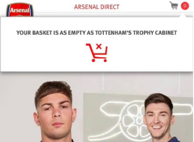 Arsenal have removed a message appearing in the basket of their online shop  - Bóng Đá