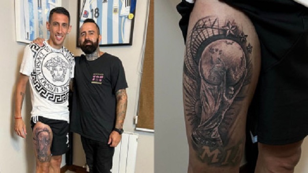 WATCH: Di Maria gets huge World Cup tattoo to celebrate Argentina triumph at Qatar 2022 - Bóng Đá