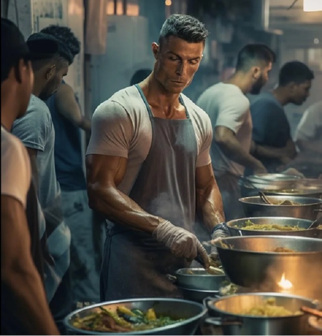 AI vẽ Ronaldo Messi bán đồ ăn - Bóng Đá