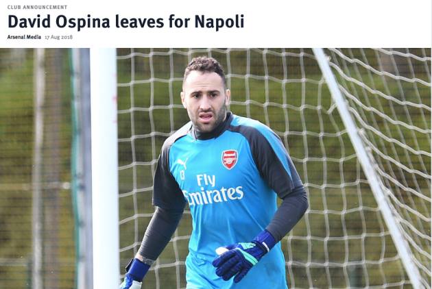 CHÍNH THỨC: Napoli chiêu mộ thành công sao Arsenal - ospina - Bóng Đá