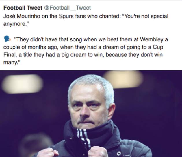 NHM MU 'phát cuồng' vì lời đáp trả của Mourinho dành cho fan Tottenham - Bóng Đá