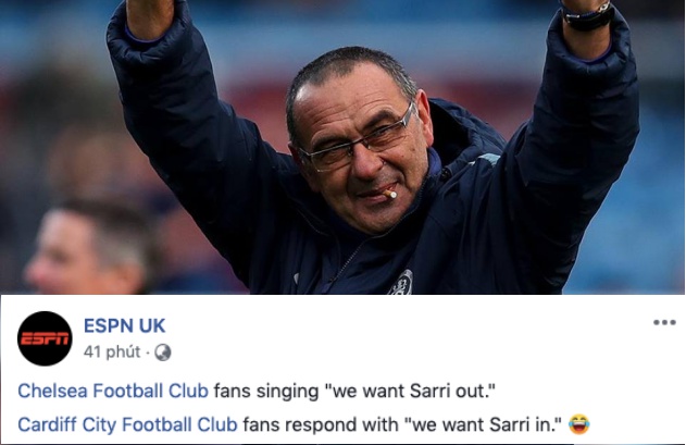Fan Chelsea đòi sa thải Sarri, NHM Cardiff trả lời đầy bất ngờ! - Bóng Đá