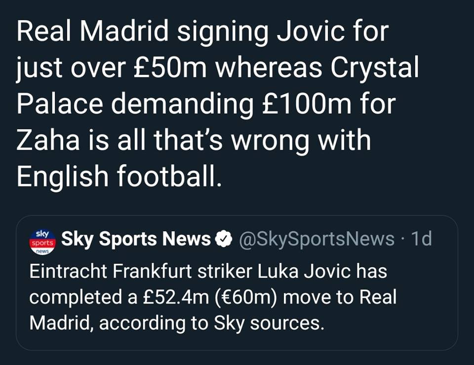 80 triệu bảng cho Zaha? Man Utd có nhìn vào Real Madrid - Luka Jovic? - Bóng Đá