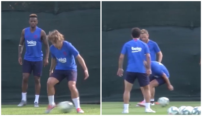 Antoine Griezmann gets nutmegged twice in his first FC Barcelona training session - Bóng Đá