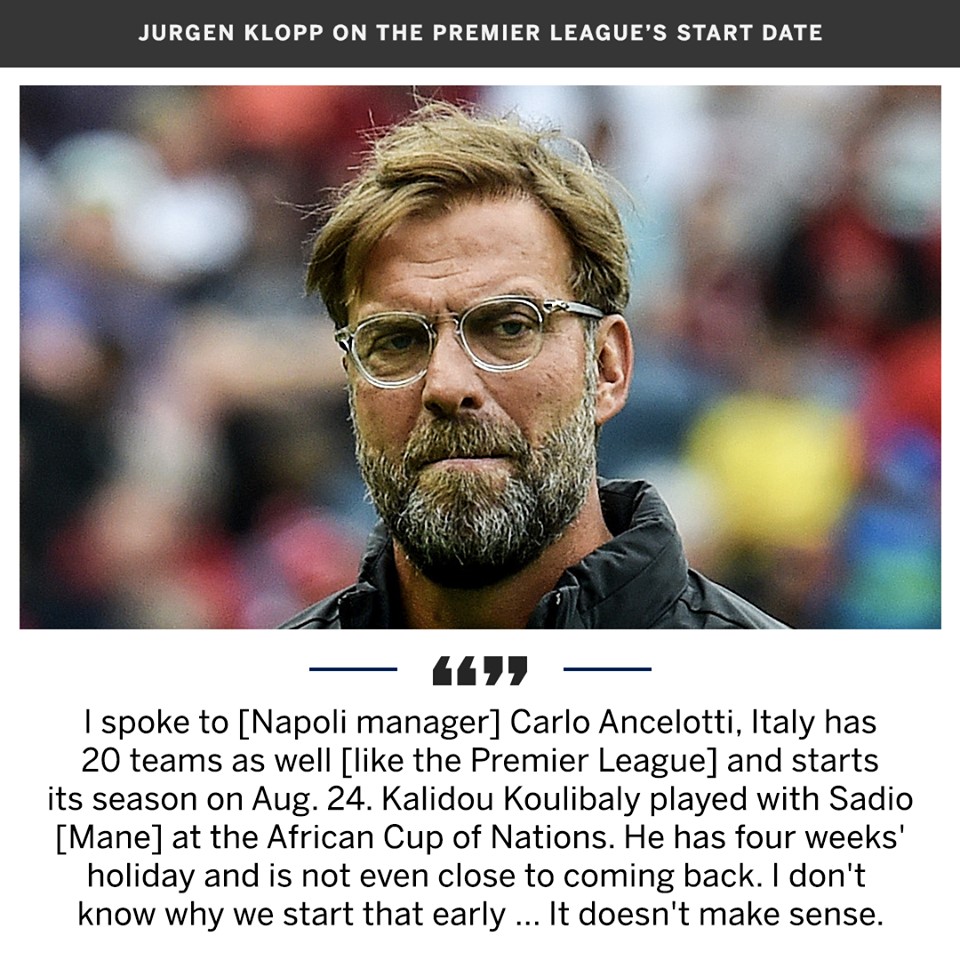 Jurgen Klopp questions the Premier League’s start date. - Bóng Đá