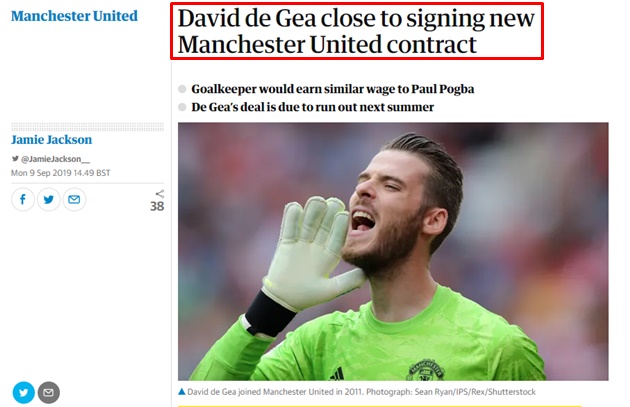 David de Gea close to signing new Manchester United contract - Bóng Đá