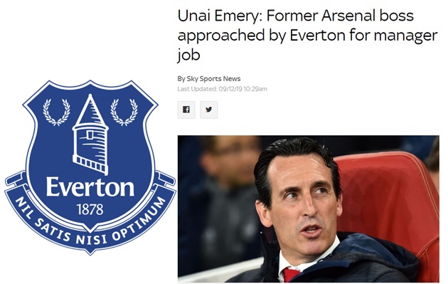 Former Arsenal boss Unai Emery has been approached about the Everton job, Sky Sports News understands. - Bóng Đá