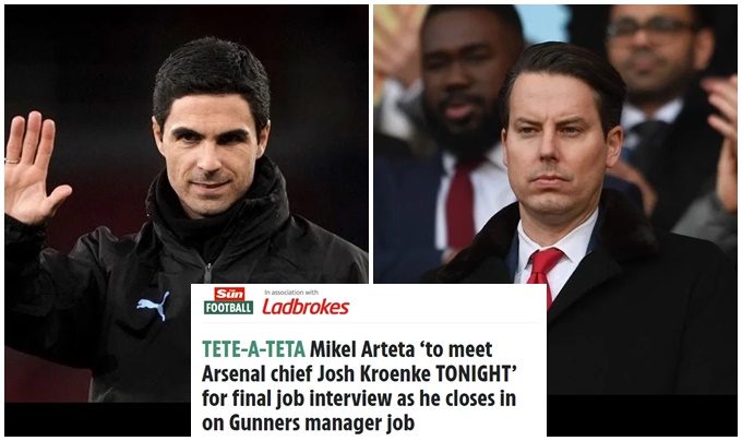 Mikel Arteta ‘to meet Arsenal chief Josh Kroenke TONIGHT’ for final job interview as he closes in on Gunners manager job - Bóng Đá