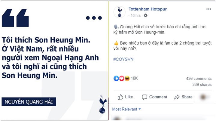 Tottenham thích thú khi Quang Hải nhận xét về Son Heung-min (xào từ goal) - Bóng Đá