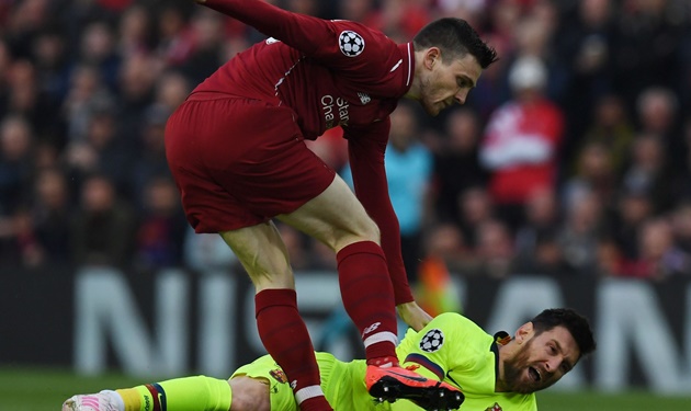 Remember Andy Robertson's little shove on Lionel Messi's head at Anfield? - Bóng Đá