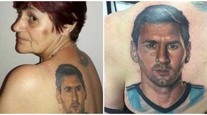 Fan nữ 54 tuổi khoe hình xăm Messi giống y như đúc - Bóng Đá