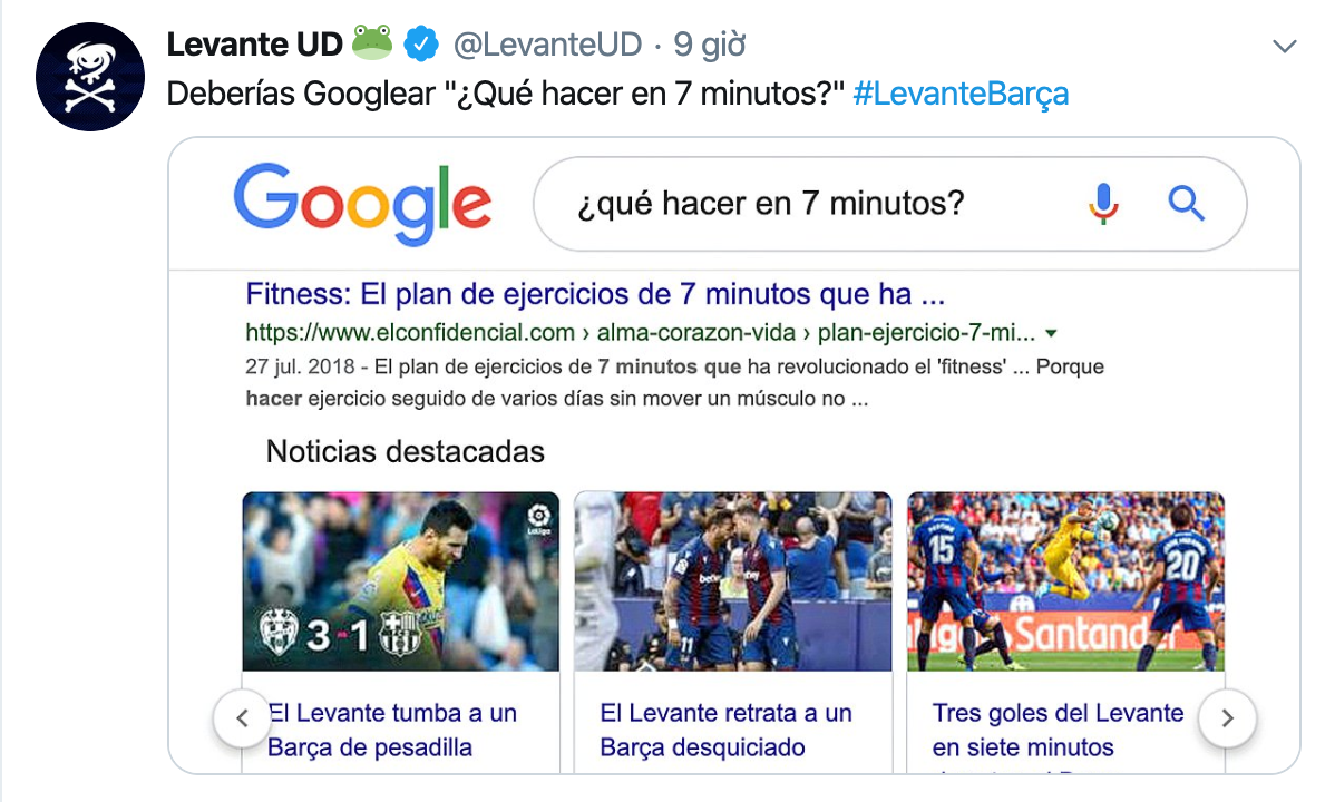 Levante joke at Barcelona's expense with Google search - Bóng Đá