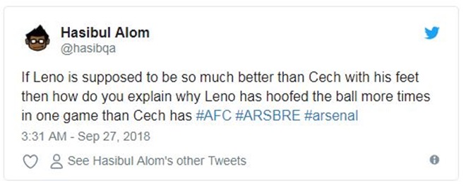 Đây, phản ứng không tưởng của CĐV Arsenal khi thấy Leno bắt thay Cech - Bóng Đá