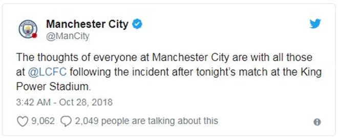 Trực thăng Chủ tịch Leicester gặp tai nạn, các CLB Premier League bày tỏ sự xót thương - Bóng Đá