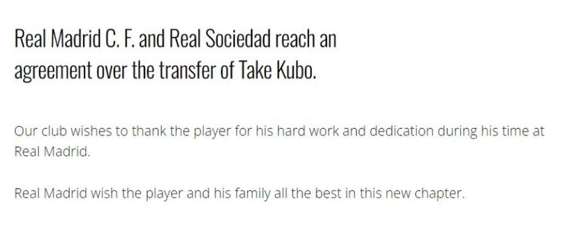 Real Madrid chia tay Kubo bằng thông báo 5 dòng - Bóng Đá