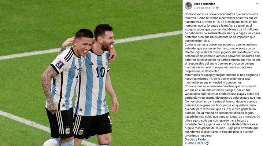 Bức thư Enzo Fernandez gửi Messi năm 2016 gây sốt trở lại - Bóng Đá