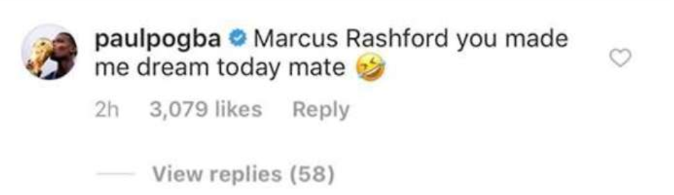 Paul Pogba left a comment on Marcus Rashford's Instagram after Bournemouth win - Bóng Đá