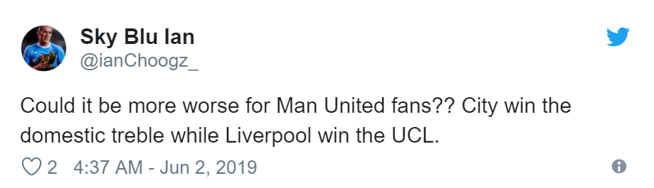 Man City fans mock Manchester United after Liverpool FC win the Champions League - Bóng Đá