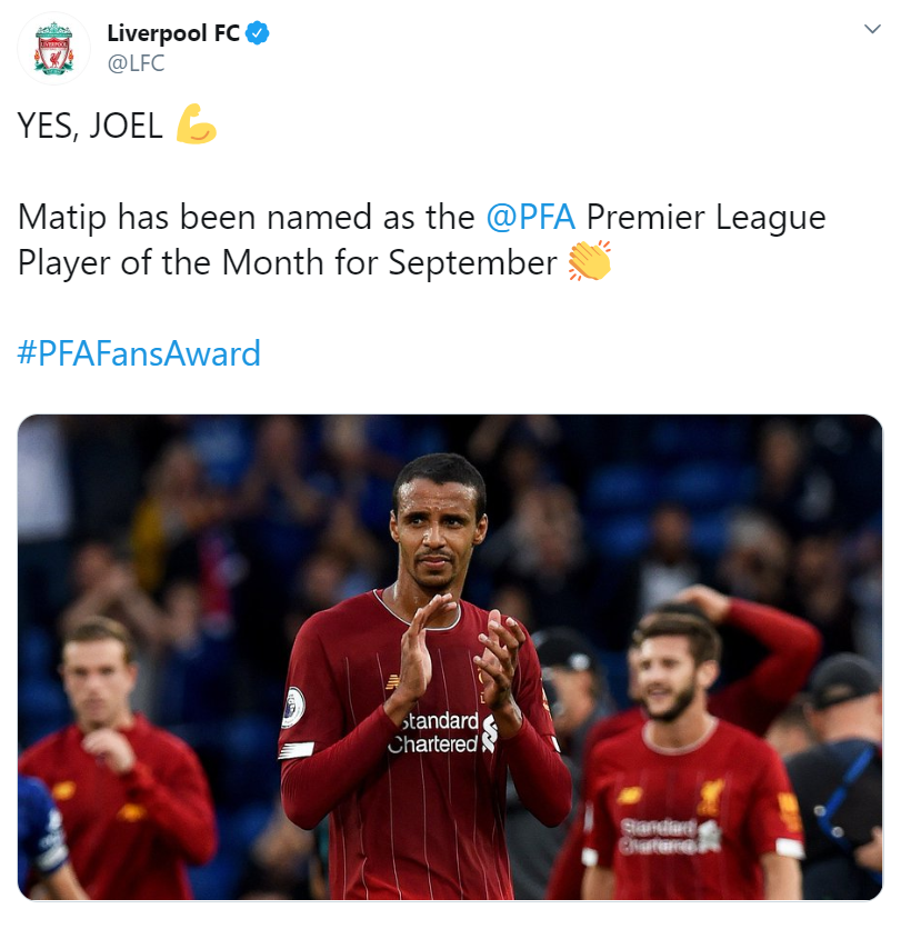 Liverpool’s Joel Matip named PFA Premier League Player of the Month for September - Bóng Đá