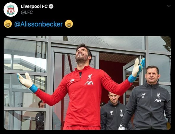 Liverpool fans go wild as Alisson returns to training ahead of Man Utd clash - 'Finally' - Bóng Đá