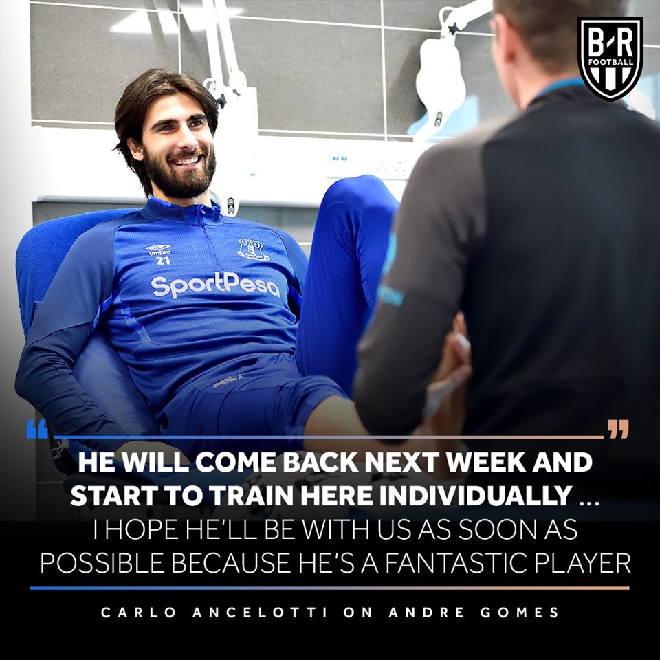 Andre Gomes will return to Everton training next week after breaking his right ankle against Tottenham in November - Bóng Đá