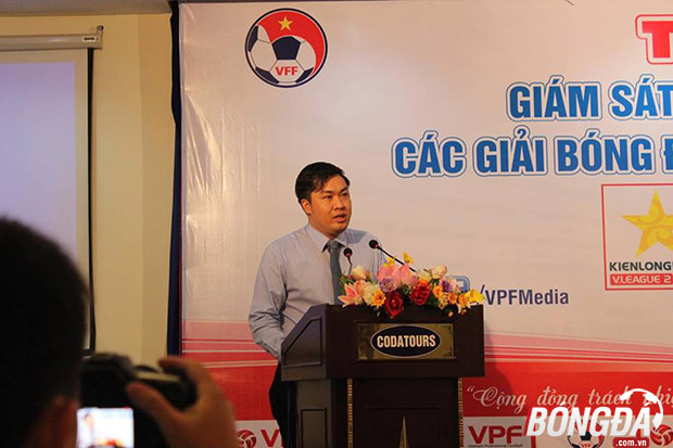 Tổng giám đốc VPF - Cao Văn Chóng phát biểu tại lớp tập huấn: Ảnh: Văn Cao.