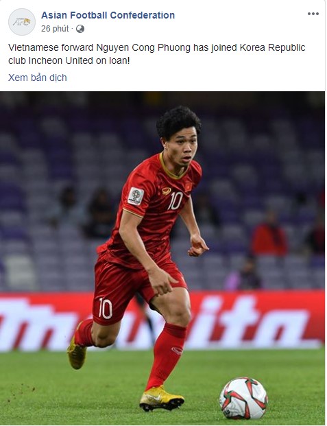 AFC quan tâm đặc biệt đến sự kiện Công Phượng khoác áo Incheon United - Bóng Đá