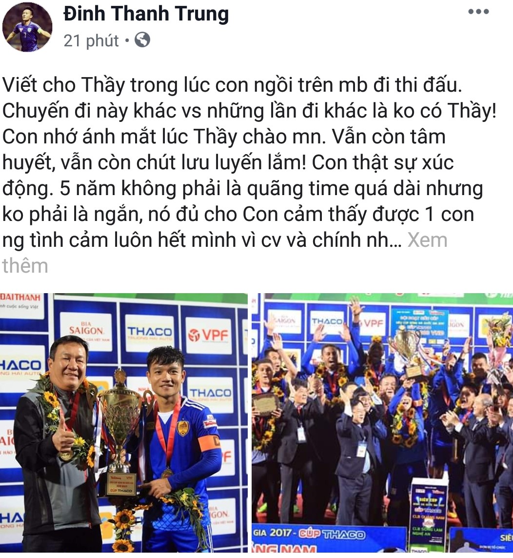 Đinh Thanh Trung viết tâm thư ngày HLV Hoàng Văn Phúc chia tay Quảng Nam - Bóng Đá