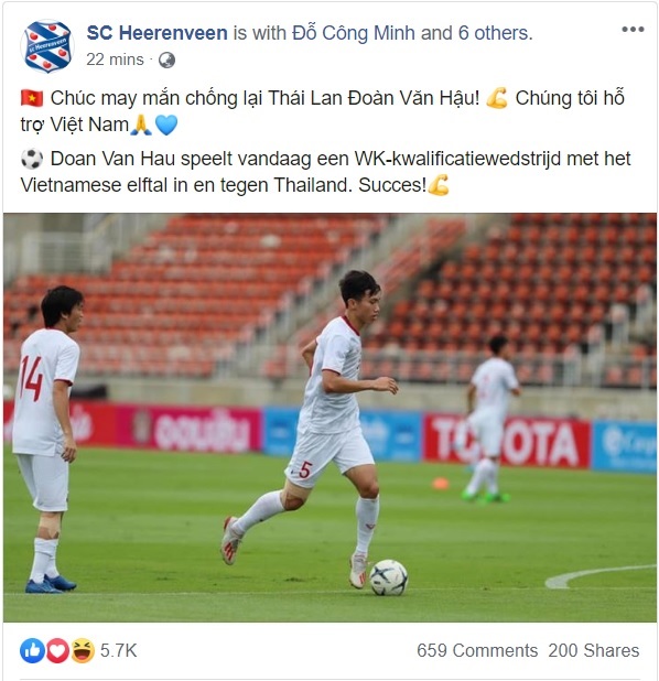 SC Heerenveen chúc Văn Hậu và ĐT Việt Nam đánh bại Thái Lan - Bóng Đá