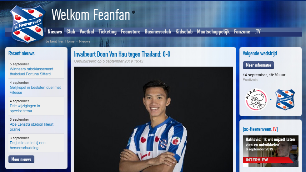 Trang chủ SC Heerenveen nói điều đặc biệt về Văn Hậu sau trận đấu của ĐT Việt Nam - Bóng Đá