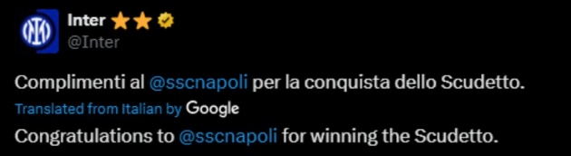 Inter chúc mừng Napoli.