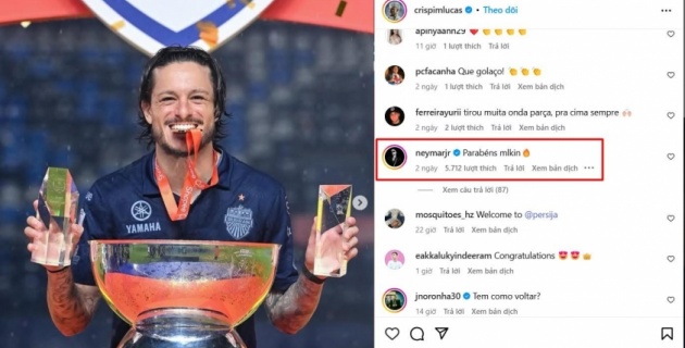 Cầu thủ Buriram nhận được lời chúc từ Neymar.