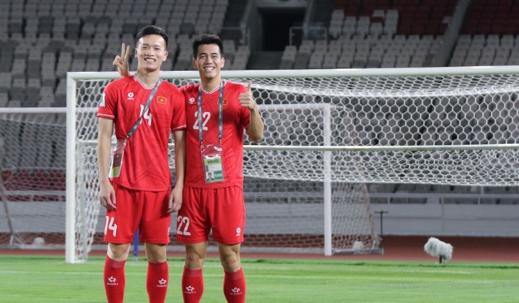 Nguyễn Tiến Linh và Nguyễn Hoàng Đức là đôi bạn thân ở tuyển Việt Nam. Ảnh: VFF.