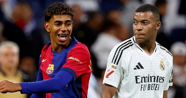 Yamal thắng vượt trội Mbappe trong các trận El Clasico