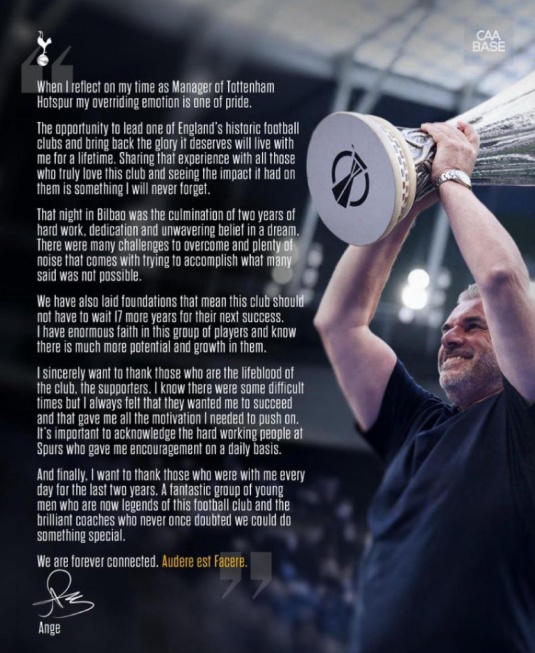Tâm thư chia tay Tottenham của HLV Postecoglou.