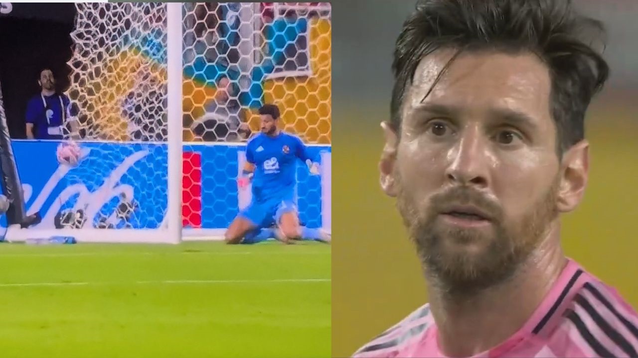 Phản ứng của Messi khi đá phạt chệch cột dọc trong gang tấc