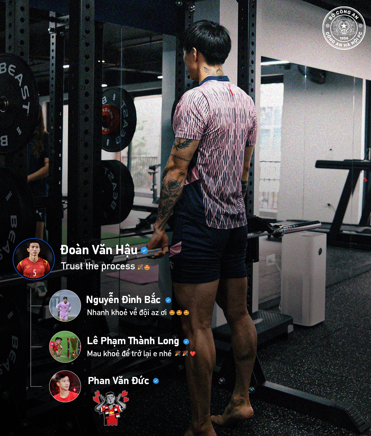 Văn Hậu nhận được nhiều lời động viên từ các đồng đội, đồng nghiệp và người hâm mộ. Ảnh: CAHN FC.