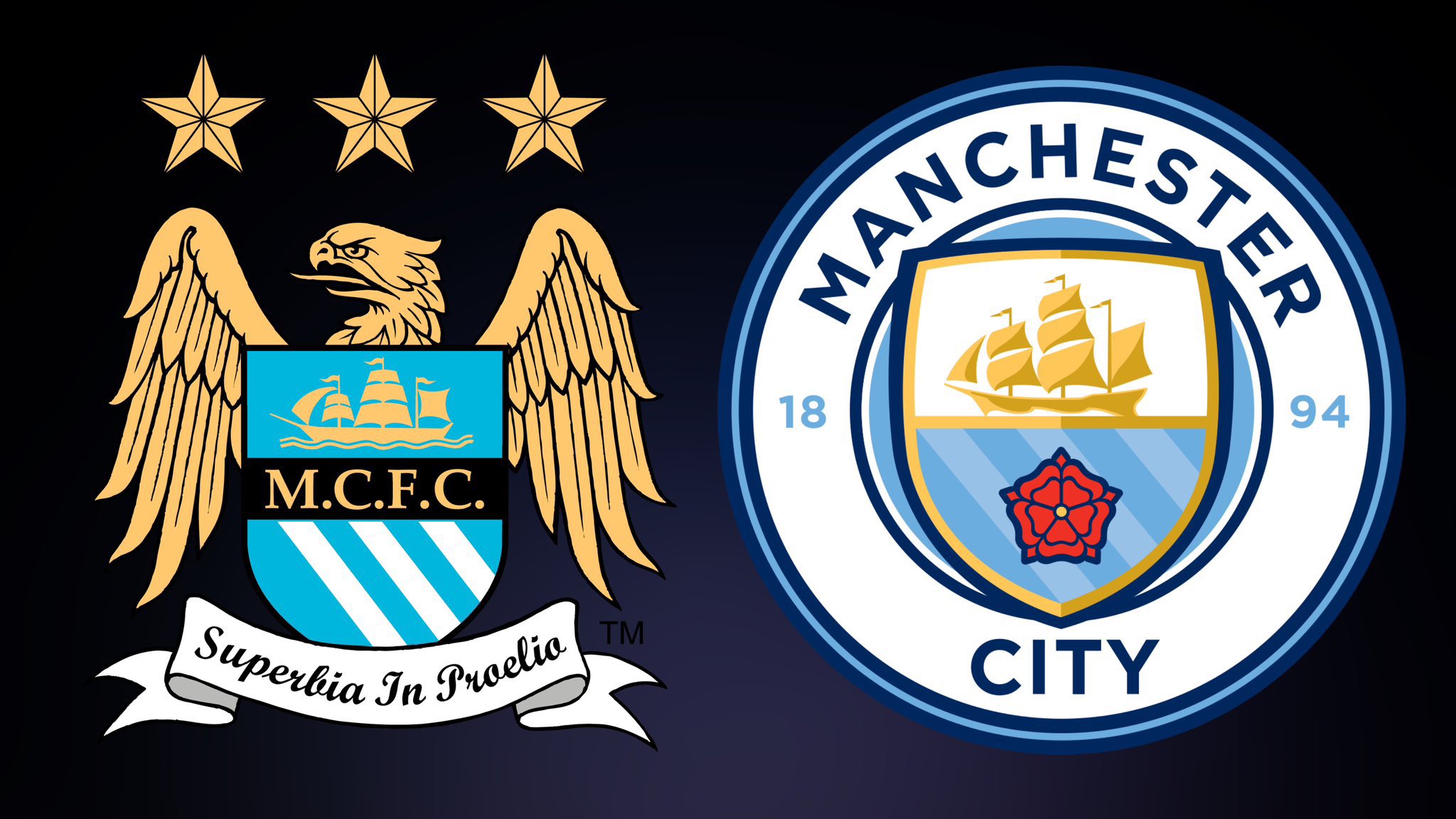 Hai mẫu logo cũ (bên trái) và mới (bên phải) của Manchester City.
