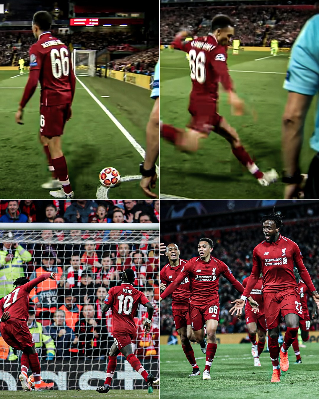 Tình huống Trent Alexander-Arnold có pha kiến tạo cực nhanh từ góc phạt góc, giúp Divock Origi ghi bàn, đưa Liverpool vào chung kết Champions League 2019 trước khi lên ngôi vô địch, đồng thời hạ gục Barcelona.