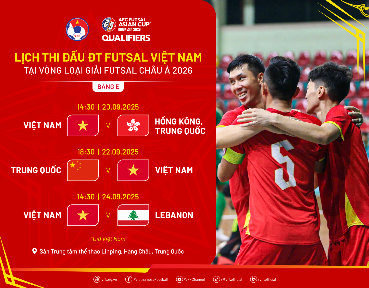 Lịch thi đấu của ĐT futsal Việt Nam tại vòng loại châu Á 2026. Ảnh: VFF.