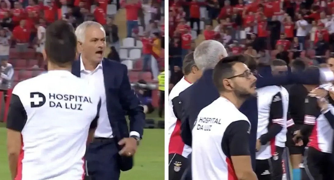 Mourinho sút bay chai nước, ăn mừng bàn thắng của Benfica