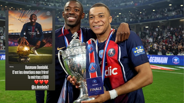 Ảnh bài viết Phản ứng của Mbappe khi Dembele giành Quả bóng vàng