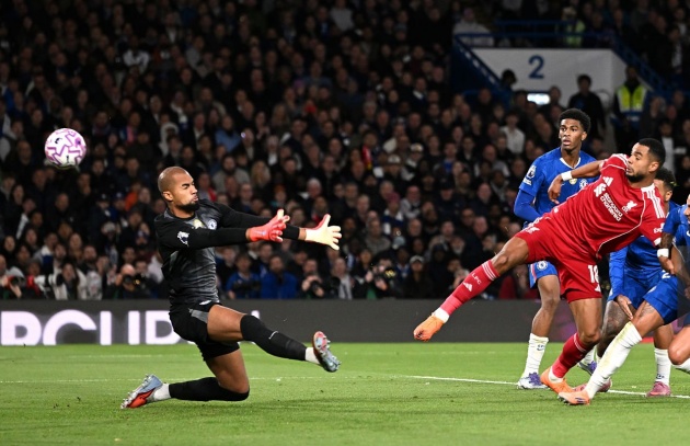 Gakpo dứt điểm trong tư thế trống trải gỡ hòa cho Liverpool.